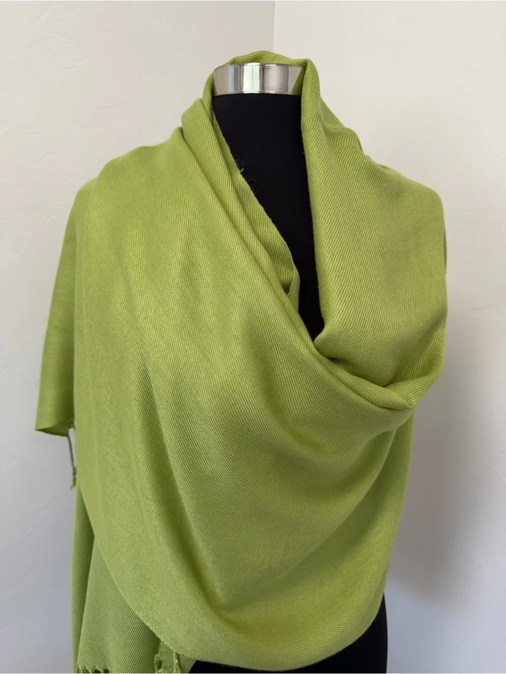 Pashmina and Silk Lime Green Fringe Wrap Scarf